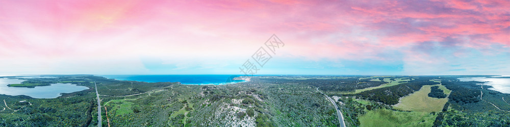 景观天线南澳大利亚远东山丘和Kangaroo岛农村的空中观察日落图片