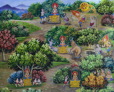 墙在泰国兰邦佛像生命的泰壁画国宗教生活图片