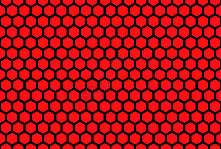 网格现代的抽象3d使黑六边形洞图案在红壁背景上凝固图片