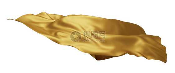 颜色柔软的金奢华织物在风中飞行孤立于白色背景3D曲线图片