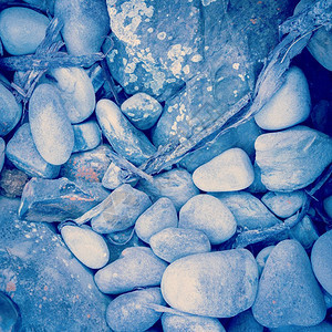 花园蓝色的制岩块由海洋平滑而漂浮木与反光版Instagram风格过滤效果经图片