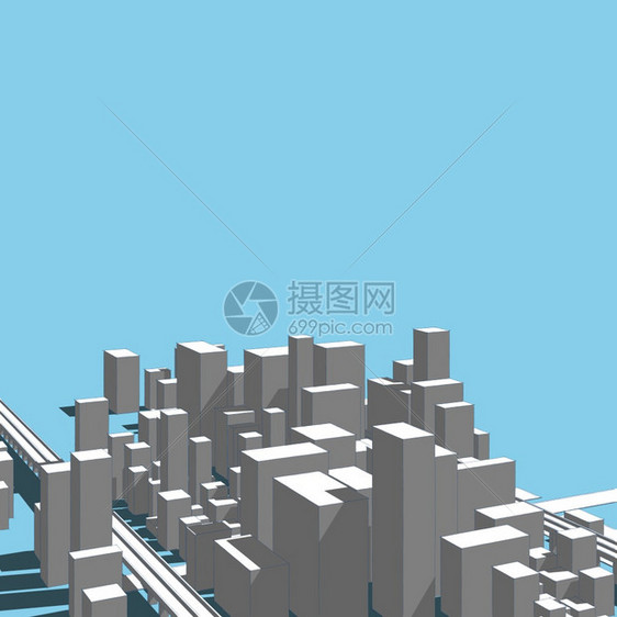 全景城市观Satch建筑草图3D插图水彩绘画建造图片