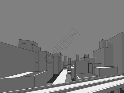 天空形象的黑色全景城市观Satch建筑草图3D插图图片