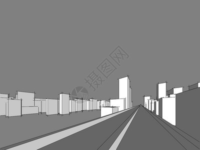 全景城市观Satch建筑草图3D插图水彩摩天大楼黑色的图片