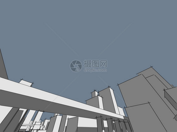 全景城市观Satch建筑草图3D插图铅笔摩天大楼名古屋图片