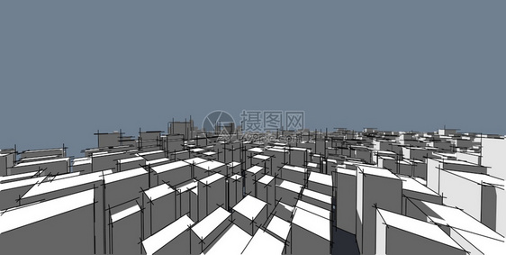 等距艺术品全景城市观Satch建筑草图3D插图天空图片