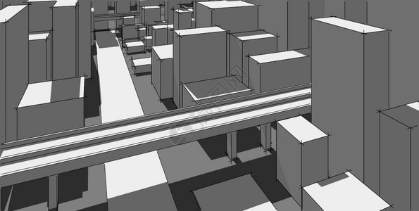 天空市中心建造全景城市观Satch建筑草图3D插图图片