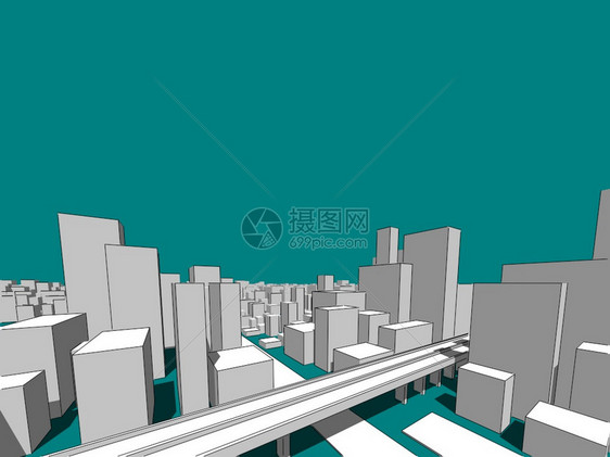 形象的摩天大楼全景城市观Satch建筑草图3D插图艺术品图片
