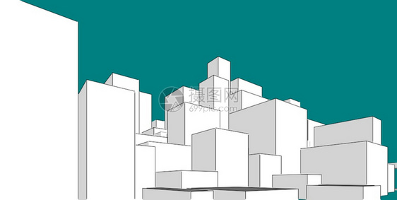 手全景城市观Satch建筑草图3D插图白色的水彩图片