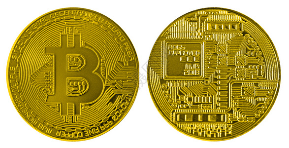 电子的银行业数字货币Bitcoin孤立于白色背景的图片