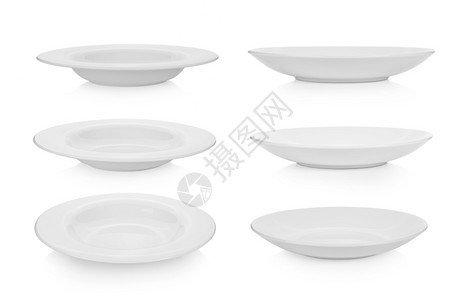 圆形的晚餐白色背景上的一组板块国内图片