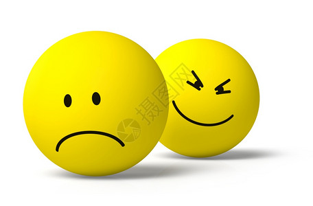 降低丧两个黄色的3DDmoji符号悲伤和恶意的图标一起在白色背景下投影卡通片图片