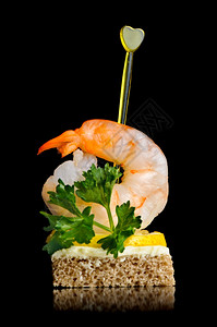 健康带煮虾的美味甘蔗与黑虾甜瓜隔离海鲜美味的图片