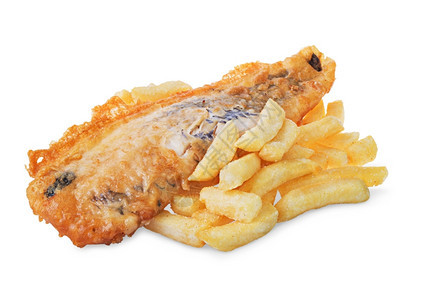 孤立在白色背景上的鱼和薯条香脆脂肪筹码图片