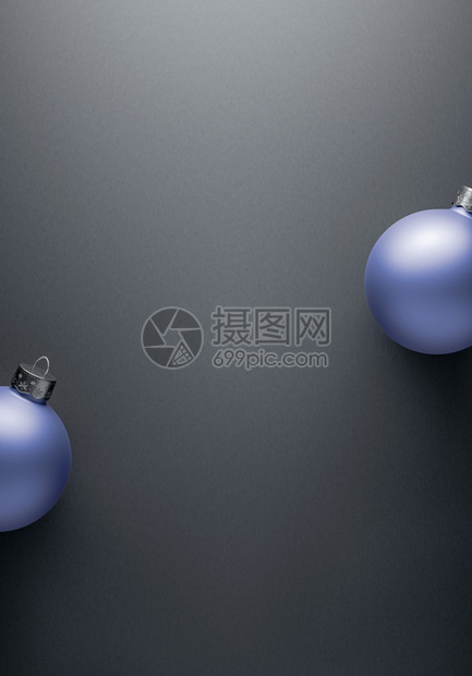 灰色阴影背景在圣诞礼章节日气氛概念的侧面有两颗圆形浅蓝色圣诞球和两个圆绿色的圣诞球玩具装饰风格颜色图片