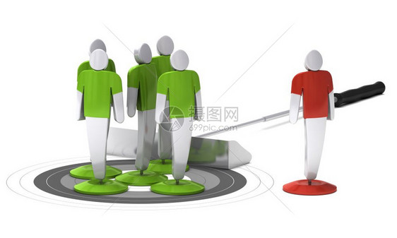 概念的绿色3D字符加在灰色目标上除外有一个红色字符白背景工作人员管理职白色的图片
