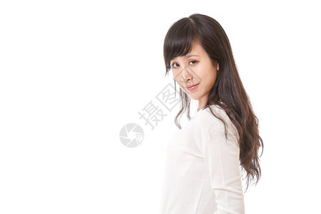 亚裔女在白色背景上摆姿势常设快乐的身体图片