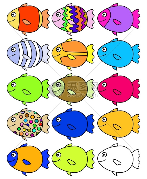 15条鱼明亮的绿色夹子图片