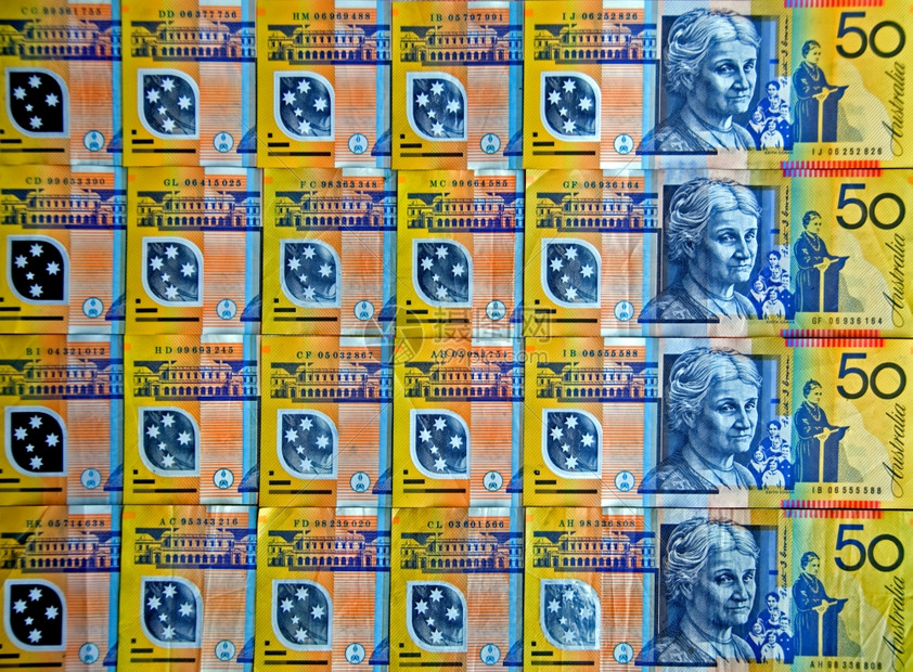 储蓄丰富多彩的黄色塑料50美元纸币澳大利人民富裕图片