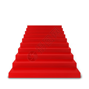 建筑学高的楼梯在白色背景上孤立的红色3d梯子插图图片