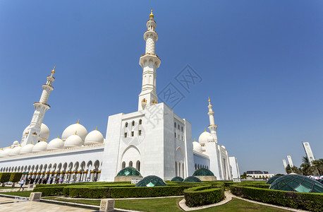 盛大拱阿联酋布扎比谢赫耶德大清真寺的米纳雷特和圆丘团结的图片