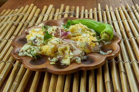 辛辣的ChatpateAndekiSabji咖喱蛋炒饭快速印度风味食物最佳图片