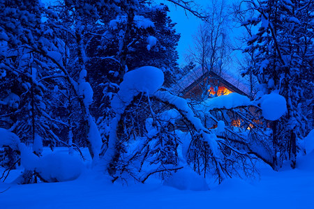 冬季雪景下的小木屋图片