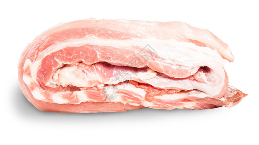 食物蛋白质生排骨上一卷躺在白色背景上孤立的一侧猪肉图片