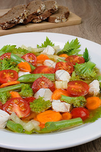 西兰花食物晚餐鸡肉蔬菜汤青豆花椰菜图片