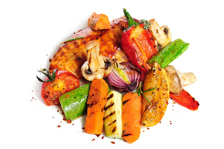辣椒健康烤鸡柳和大块蔬菜烤鸡柳和洋葱图片