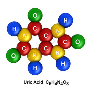 蓝色的3d在白背景上分离的硫酸子结构3d转化Atoms代表为有色和化学符号氢H蓝色氧绿氮N黄碳C红编码的球体渲染科学图片