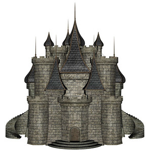 哥特幻想在白色背景中被隔离的美丽详细城堡3D变成Castle3D皇家图片