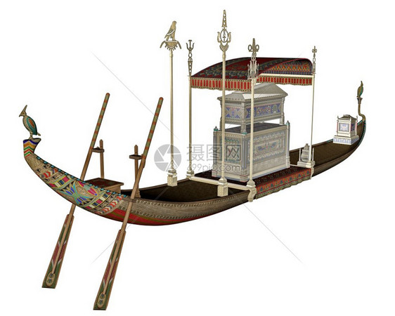埃及神圣的驳船与白色背景的隔绝3D女王埃及人金子图片
