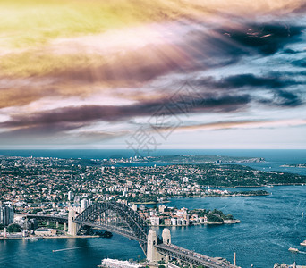 澳大利亚城市标志悉尼港桥的空中观测澳大利亚颜色天线图片