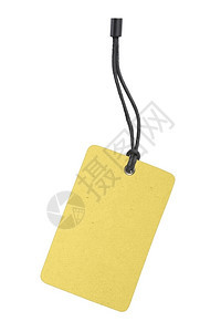 黄色的难细绳白背景上与剪切路径隔离的空白产品信息标签Name图片