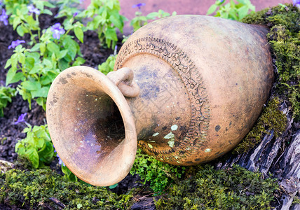 小花园里的旧陶器瓶乡村户外细节图片