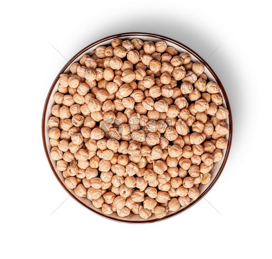 豌豆干燥在碗顶视图中切克豆孤立在白色背景的奇克豆在碗顶视图中的奇克豆蔬菜图片
