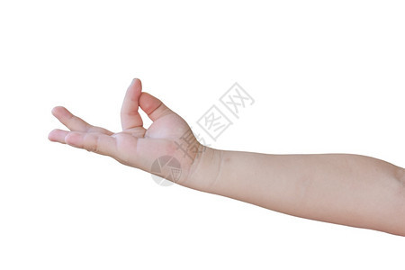 幼女的手势在白色背景与剪切路径上被孤立孩子打手势女图片