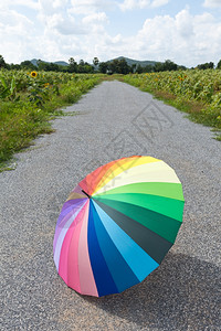 蓝天白云公路上彩色的伞图片