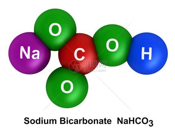 颜色白底原子上分离的碳酸钠子结构3d成形以色状和化学符号表列为氢H氧绿碳C红纳紫罗兰编码的球体作品科学图片