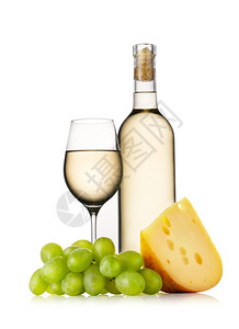 玻璃和一瓶白葡萄酒在色背景上隔绝奶酪玻璃和一瓶白葡萄酒含奶酪工作室藤蔓图片