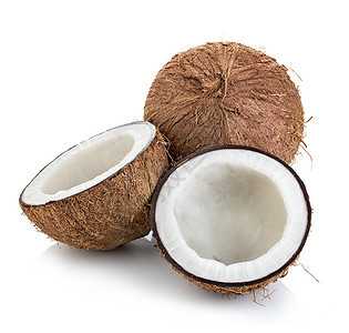 在白色背景上孤立的椰子圆形棕色贝壳图片