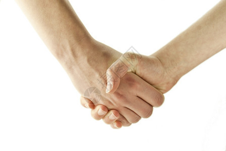 团队妇女握手与白人隔绝水平的合作图片
