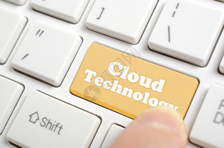 沟通商业信息按下键盘上的褐色云技术键图片