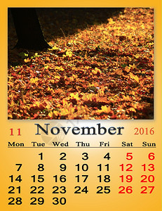 2016年月的日历公园里有黄叶月的日历公园里有黄叶秋天树图片