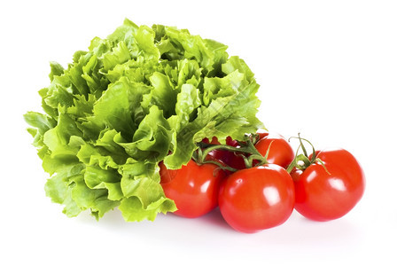 餐厅素食主义者生产白底孤立的新鲜西红柿和生菜图片