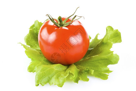 营养丰富明亮的维他命白底孤立的新鲜番茄和生菜图片