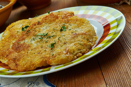 什锦的布朗拉基土豆煎饼捷克烹饪传统菜类顶层风景肴新鲜的背景图片