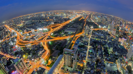 城市的人类发展报告路口曼谷高速公和泰国最顶视线有鱼眼透镜的曼谷高速公路图片