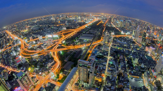城市的人类发展报告路口曼谷高速公和泰国最顶视线有鱼眼透镜的曼谷高速公路图片